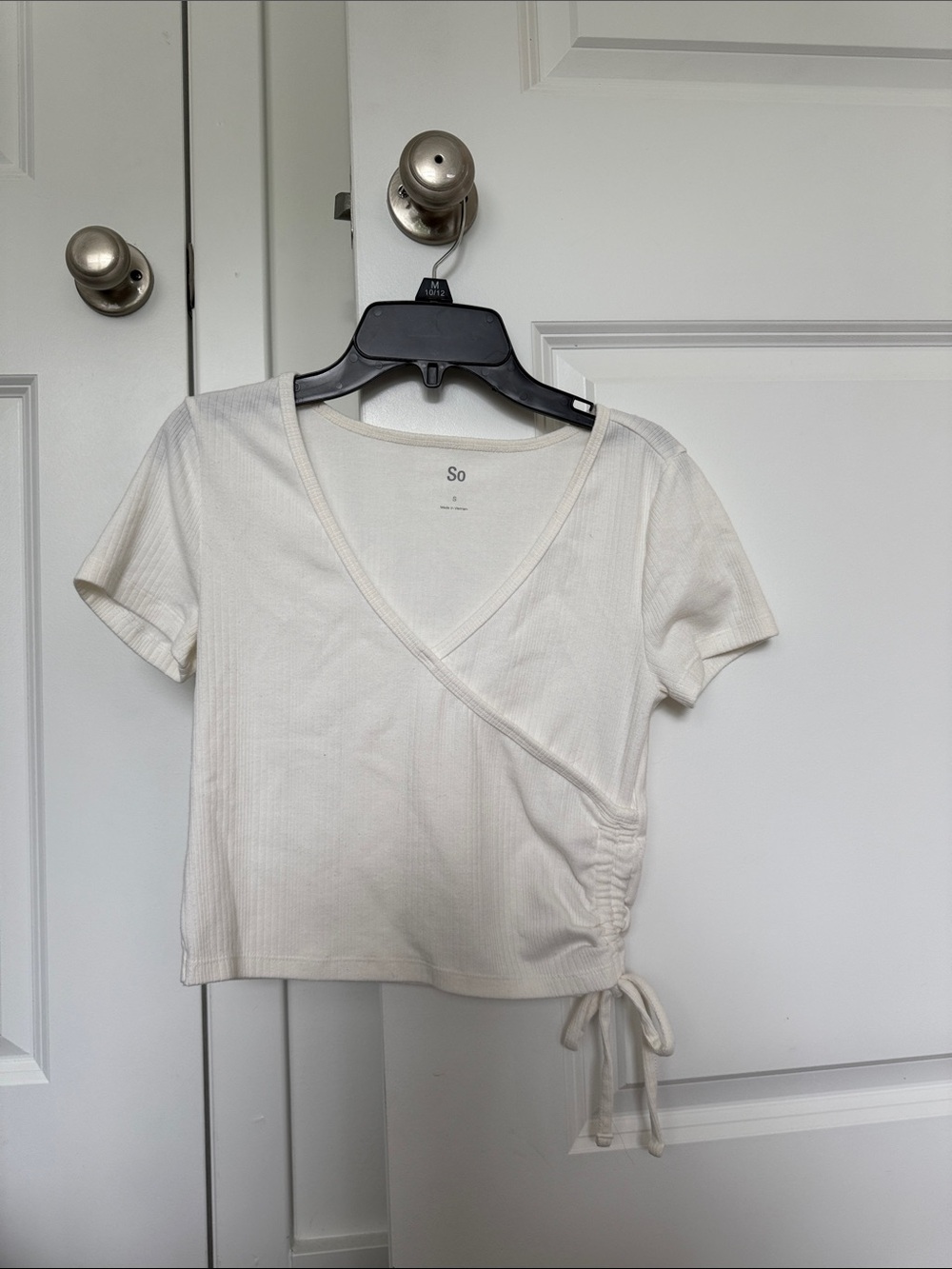 SO Cream Ribbed Side-Tie Wrap Crop Top